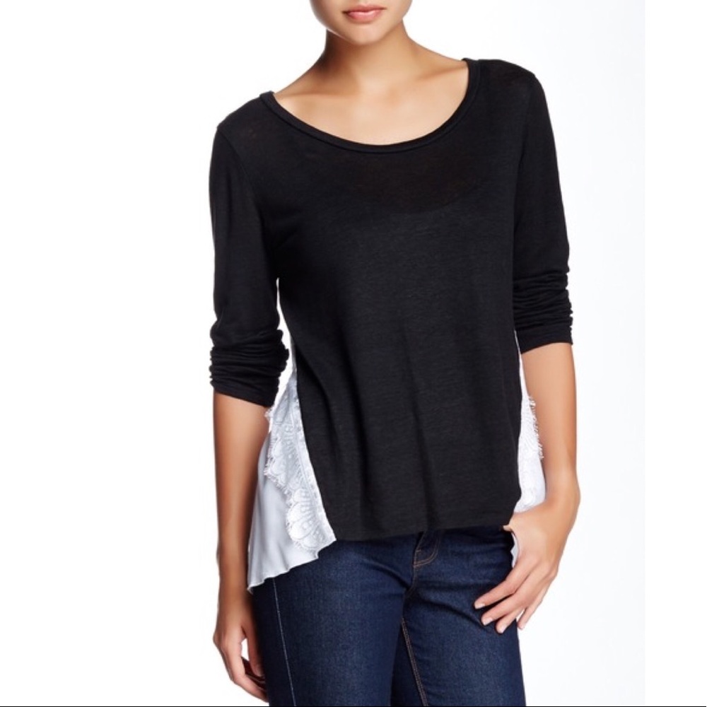 Sandro Tetu Lace Trim Linen Tee Size 2/Medium